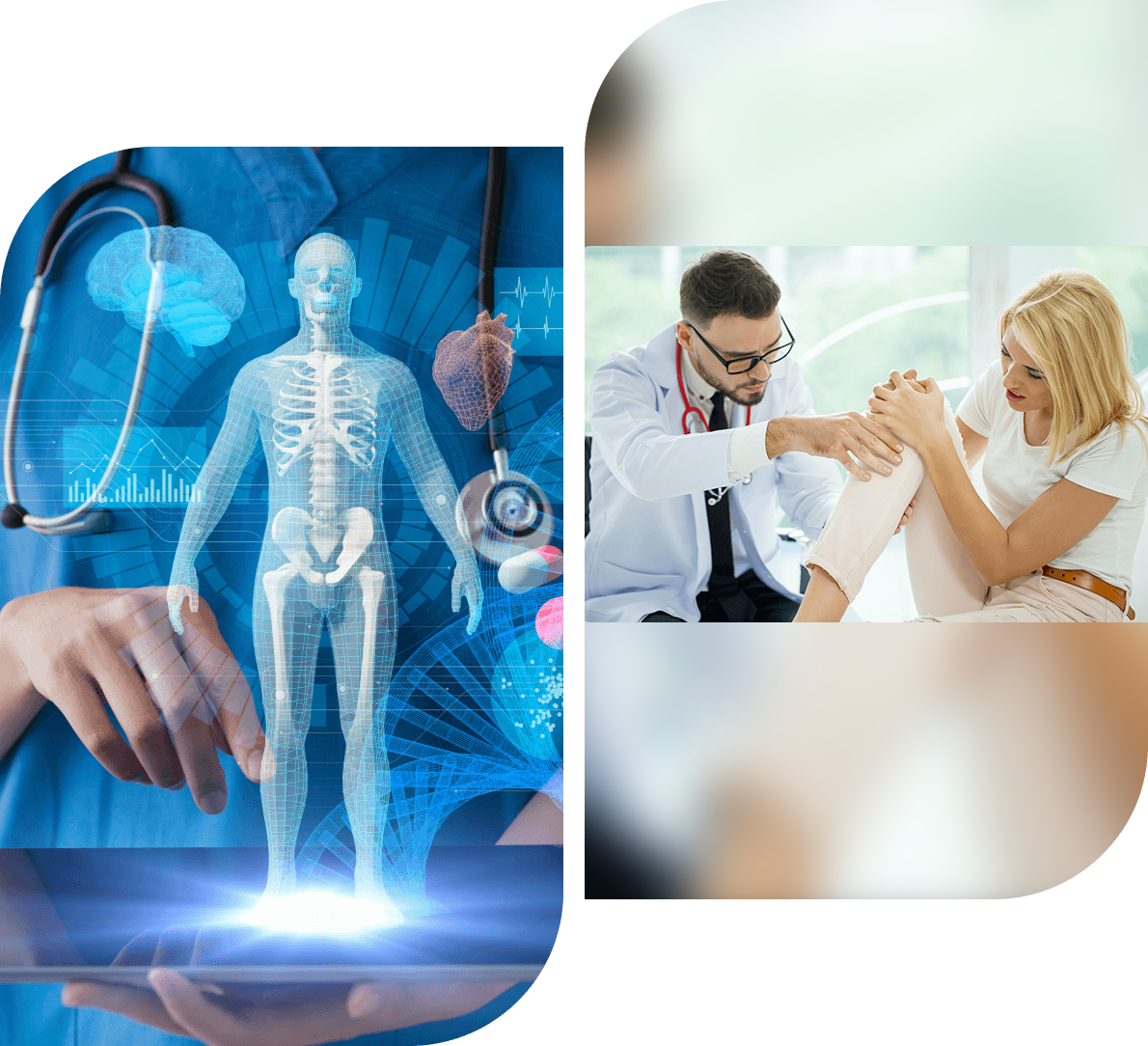 task-47 A collage of two different pictures with one picture showing the human body and another image of a doctor.