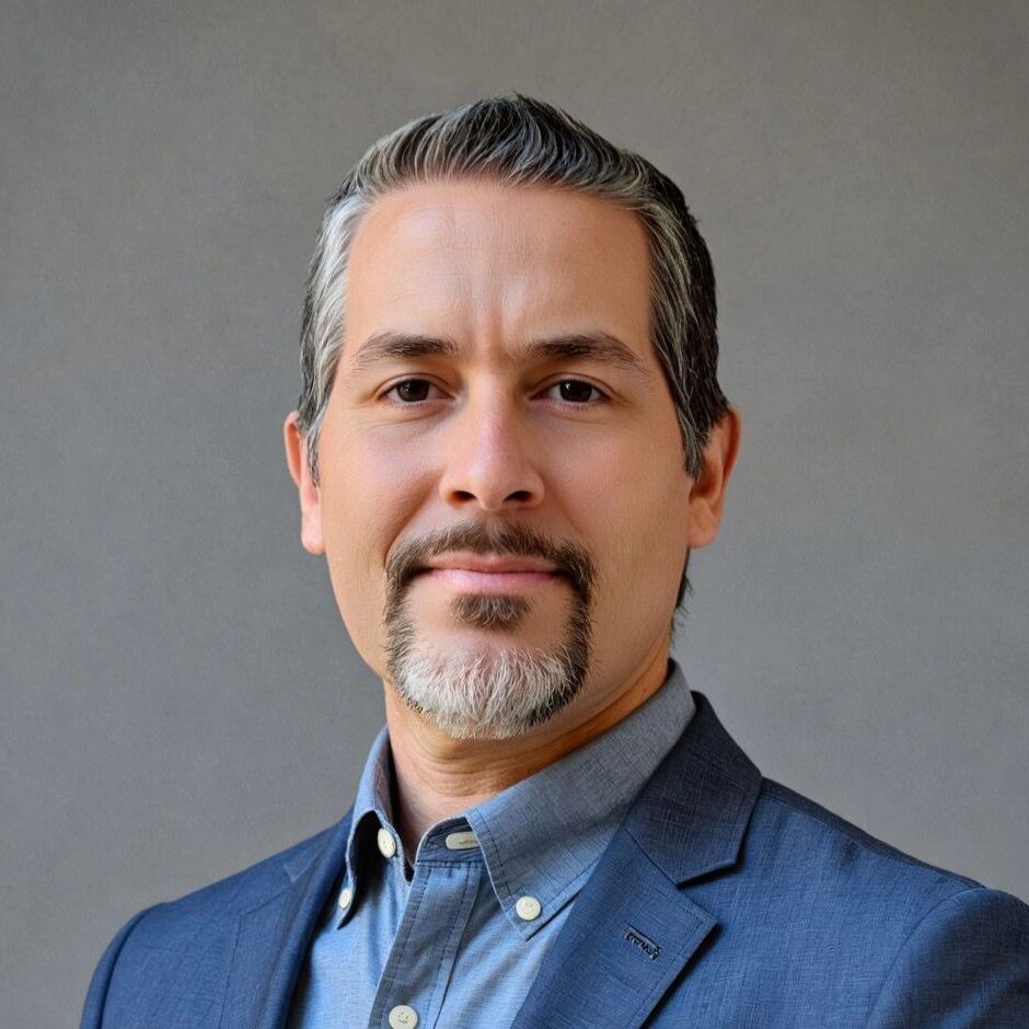 Man in suit with gray background.